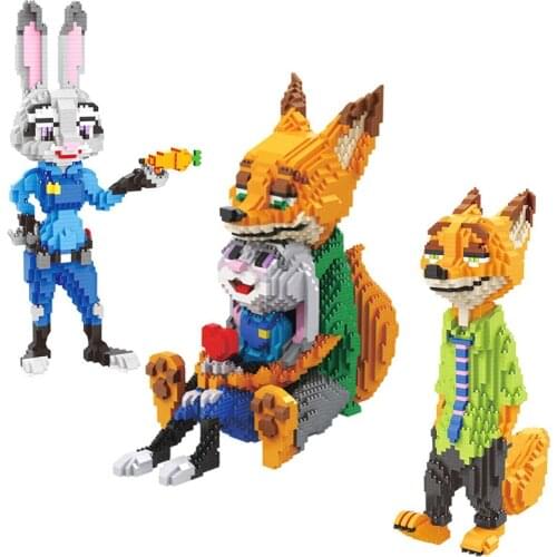 Disney 1250pcs+ Zootopia Building Blocks Cartoon Officer Rabbit Judy Hopps Nick Fox Figures Micro Bricks Toys For Children