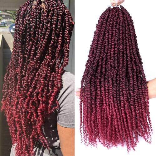 Mtmei Hair 24" Long Synthetic Pre Twisted Passion Spring Twist Hair Crochet Braids Burgundy Brown Ombre Bohemian Braiding Hair