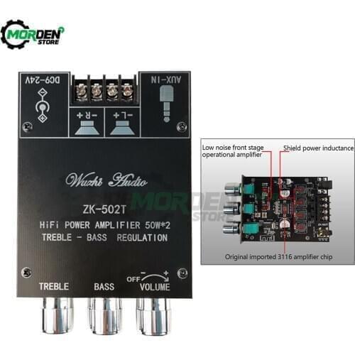 Dual Channel TPA3116 Bluetooth 5.0 Amplifier Board 50W *2 Audio Power Amp Tone Bass Treble HiFi Stereo TPA3116D2 Aux Amplifier