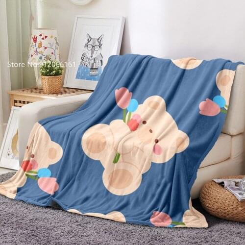 Bear Cartoon Flannel Blanket Astronaut Fleece Blanket For Kids Girl Decorative Bed Blankets Custom Home Textile Happy Nappers