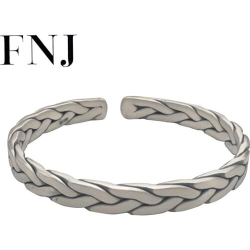 FNJ 990 Silver Lover' Rope Bangle for Women Men Jewelry 100% Original S990 Sterling silver Bangles Good Luck