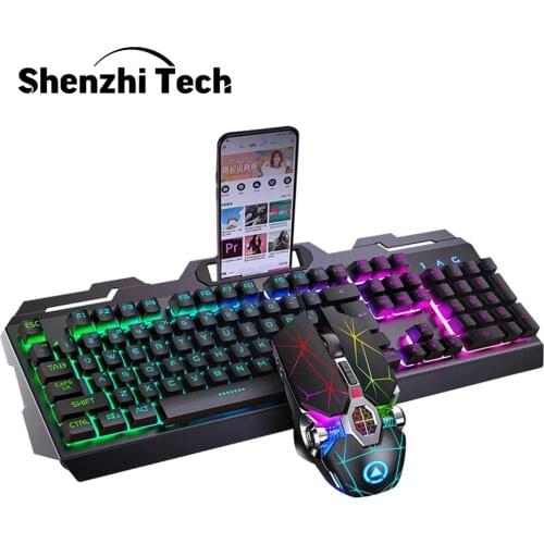2020 Gaming Keyboard and Mouse Computer Keyboard RGB Backlit Mechanical Feeling Metal Panel with Phone Holder For Home Office