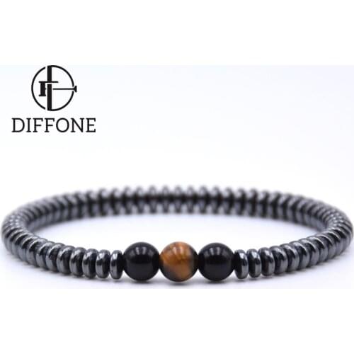 Diffone Fashion Jewelry 2020 Real Natural Stone Bracelet Beaded For Men Women Minimalist Black Hematite Beads Braslet Hand Joyas