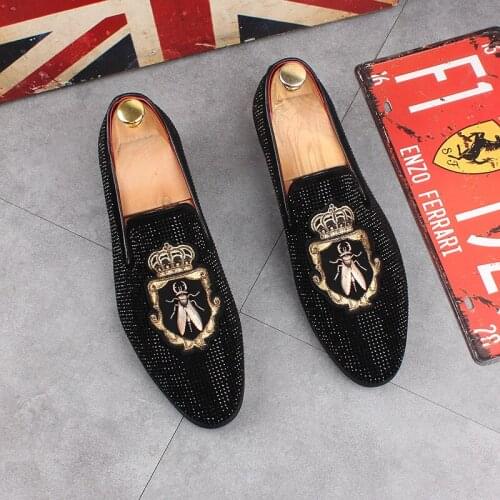 Italian brand designer mens luxury fashion party nightclub dress cow leather shoes slip-on embroidery shoe personality loafers