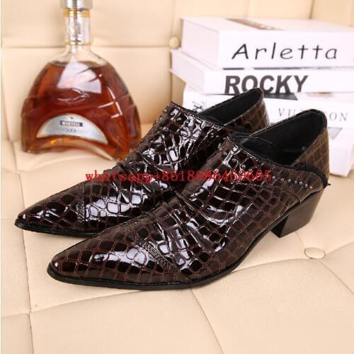 Zobairou Black Pointy Alligator Shoes For Men Red Wedding Dress Formal Shoes Synthetic Crocodile Skin Shoes High Heels Loafers