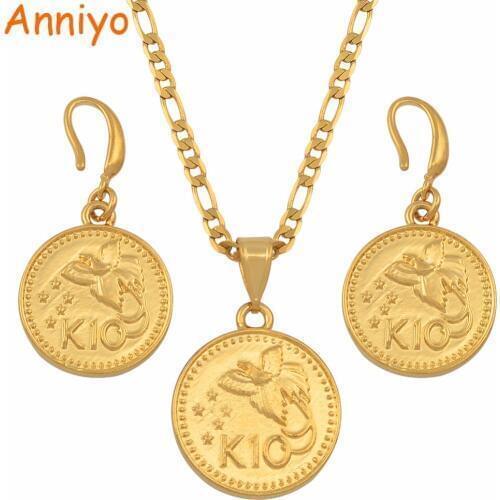 Anniyo Papua New Guinea Jewelry set Gold Color Necklace Earrings PNG Classic Jewellery for Womens #138506