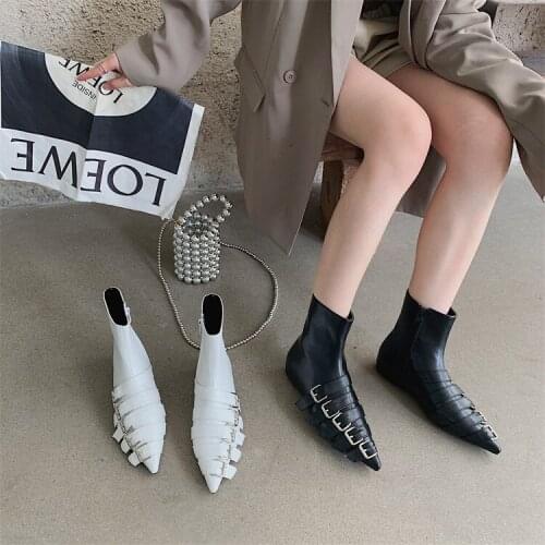 New Woman Military Boots Girls Leather Shoes Women Pointed Toe Flats Ladies Black Modern Boots Female Brand Motorcycle Boots