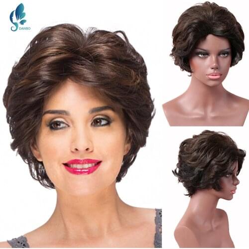DANBO Brown Wig Ladies Short Hair Big Wave Wig High Temperature Synthetic Fiber Cosplay