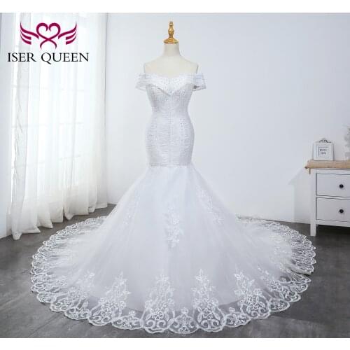 Cap Sleeves Bright Sequined Beading Mermaid Wedding Dresses with Embroidery Lace up Elegant Pure White Wedding Gowns WX0036