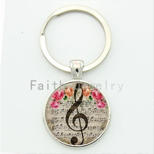 Promotion staff metal jewelry wholesale&retail music notes&pretty flowers charm key chain fashion classic piano keychain KC 079