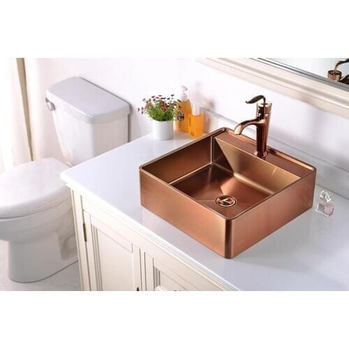 Luxury Rose gold top quality Vessel sink 304 Stainless Steel sink bathroom wash basin washbowl lavabo handmade hand basin
