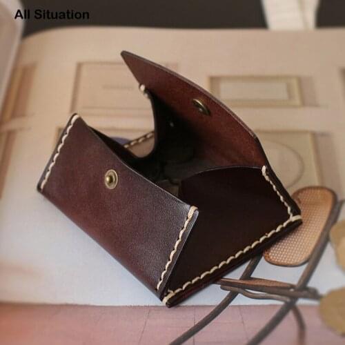 Luxury Mini Coin Purse Genuine Leather Top End Handmade Vintage Small Coin Pouch Retro Cowskin Hasp Credit Card Wallet Money Bag