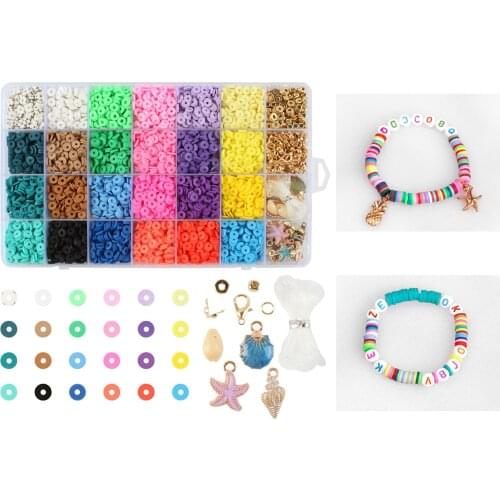 28 Grid Polymer Clay Beads Charms Jump Rings for DIY Bracelets Necklace Anklet Jewelry Making Earring Finding Beading Supplies