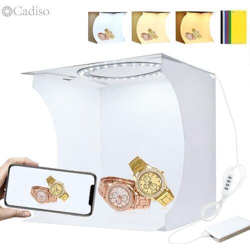 Cadiso Mini LED Ring Light Box Folding Portable Photography Softbox Lightbox Photo Studio Shooting Tent Box Kit with 6 Backdrops