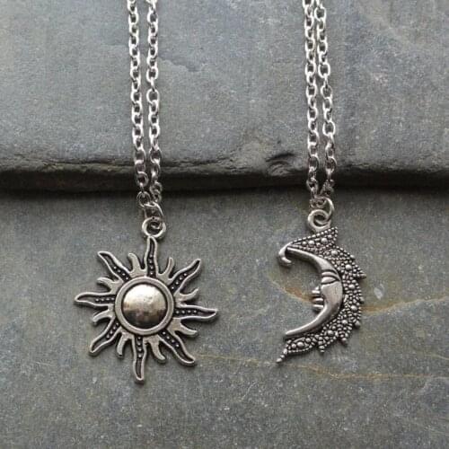 Vintage Alloy Moon Sun Pendant Necklace For Women Men Gothic Witch Theology Necklaces Couple Jewelry Gift Accessories Girls 2021