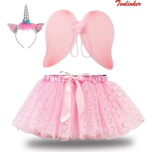 Girls Children Tutu Skirt Baby Skirts Princess Mini Pettiskirt Party Dance Rainbow Tulle Skirts With Wings Unicorn Hairpin Suit