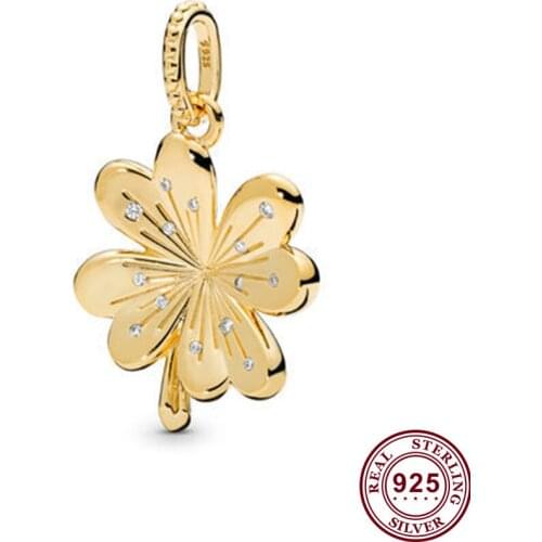Original 925 Sterling Silver Charm Creative Lucky Clover Pendant Fit Pandora Women Bracelet & Necklace Diy Jewelry