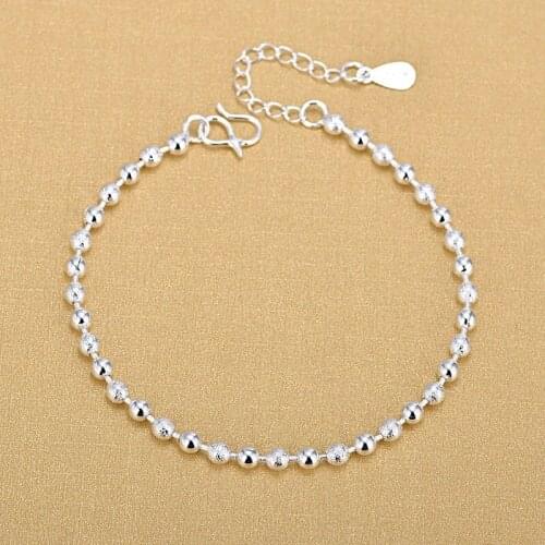 925 Sterling Silver Bracelet Smooth Bead Silver Bracelet Fashion Women Wedding Engagement Jewelry
