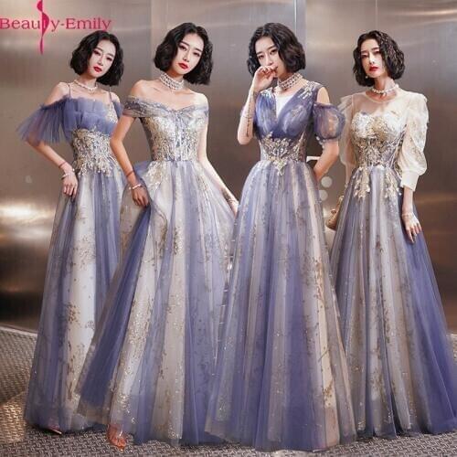 Vestido De Festa V Neck Off the Shoulder Lac Long Bridesmaid Dresses 2020 Fashion Sleeveless Sequined Women Formal Party Gowns