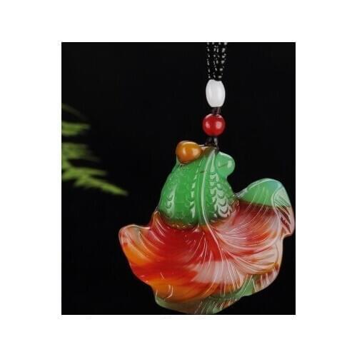 Zheru jewelry natural chicken blood jade two-tone goldfish pendant necklace exquisite jewelry best gift