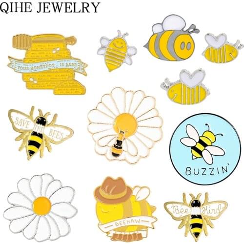 Buzzin Bees Enamel Pin Bee Mom & Kids Save The Bees Brooch Picking Honey Flowers Honeypot Pin Wholesale Insect Animal Jewelry