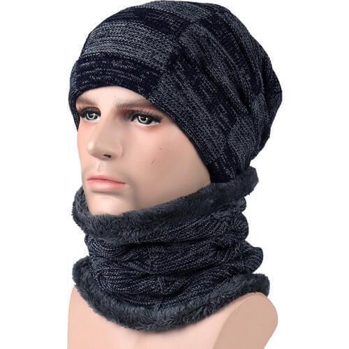 2019 Winter Accessories For Women Men Solid Hat with Scarf Plus Velvet Warm Hat Scarf Winter Set Knitting Skullies Beanies