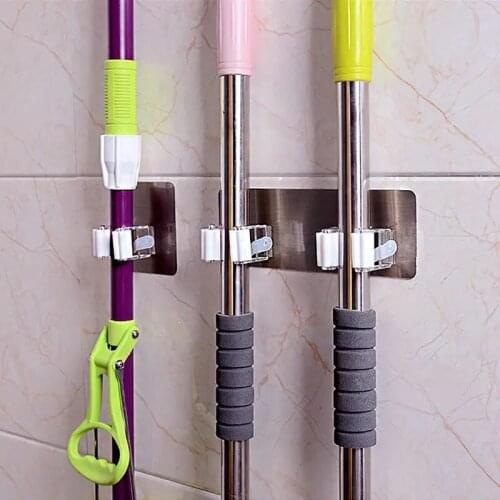 1Pcs Multifunctional Self-Adhesive Seamless Stickers Mop Rack Kitchen Broom Rack Kitchen Bathroom Hooks Mounted Wall Hook