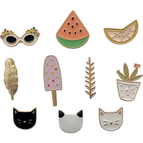 1pc romantic french literary summer fruits and vegetables cartoon drop oil of cream color small enamel brooch