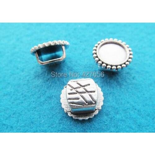 100pcs Antique Silver tone Slider Spacer Round Beads Connector Pendant Charm Finding,fit 12mm Cabochon/Cameo,DIY Accessory