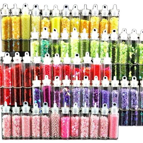 12 Bottles Assorted Mini Glass Vial Charm Nail Art Same Color Set Decals Tips