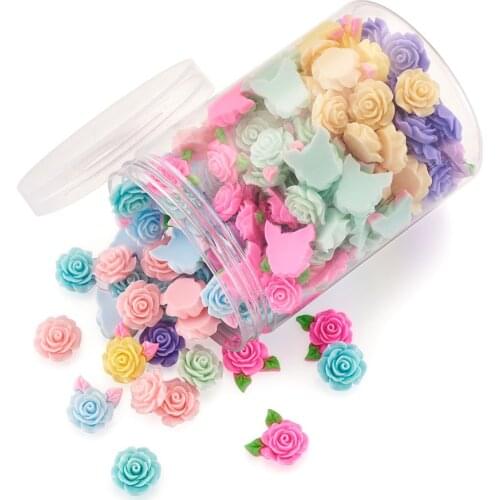 200pcs 19x8mm 3D Vintage Resin Rose Flowers Flatback Cabochon Embellishment Scrapbook Accessories DIY Craft