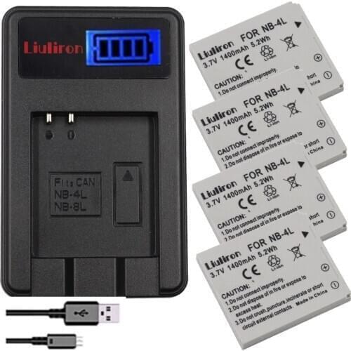 4Pcs bateria NB-4L NB 4L NB4L Li-ion Battery + LCD USB Charger For Canon IXUS 60 65 80 75 100 I20 110 115 120 130 IS 117 220 225