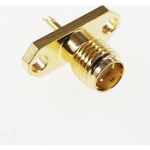 5pcs SMA Connector Jack Female Socket 50 Ohm Panel Mount Solder Cup Flange Threaded Gold Plate 2 Holes Flange SMA Receptacle