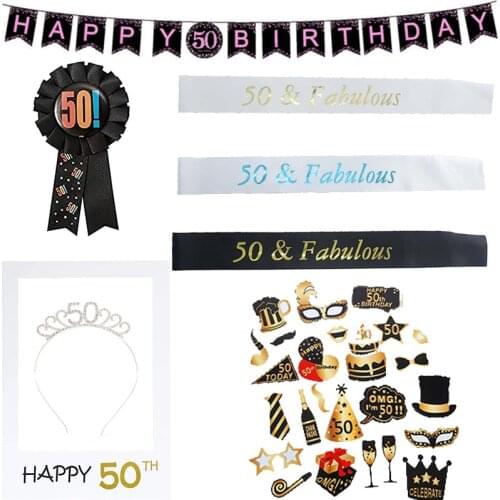 50th Birthday Party Tableware Cups Plates Table Cover Happy 50 Birthday Party Decors Adult Parents Grandparent NW06
