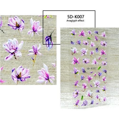 5D Nail Art Decorations Purple Fresh flowers Nail Sticker Anaglyph Effect Nailart Stickers Adhesive Decals Manicure Accessories