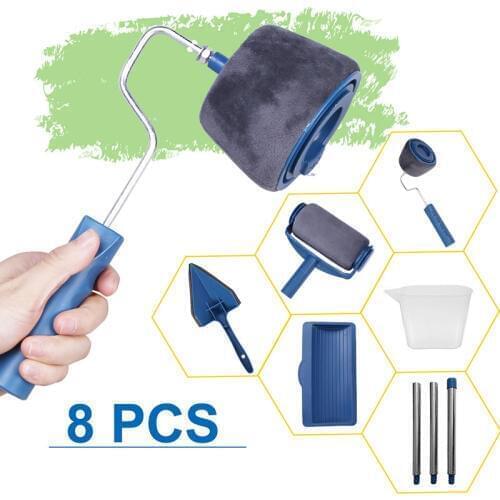 8pcs/Set Multifunction DIY Paint Roller Brush Handle Tool Home Office Room Wall Roll Paint Brush Kits