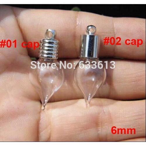 Free shipping! 500pcs/lot 6mm drop glass Vial Pendant (silver plated cap&rubber plug/mini/charm/ rice/ bottle/miniature/vials)