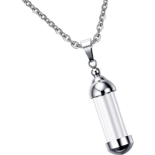 Open Tube Capsule Vial Pendant Keepsake Memorial Jewelry Urn Necklace Chain