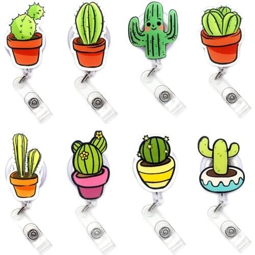 Color Kinds Of Cactus For Doctor Retractable Card Holder Badge Reel Girl Nurse Exhibition Enfermera Girl Name Card Chest Boy
