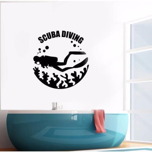 Scuba Diving Vinyl Wall Decals Sea Snorkeling Sports Wall Mural Home Decoration Diver Sportsman Vinyl Sticker Wall Art AC380