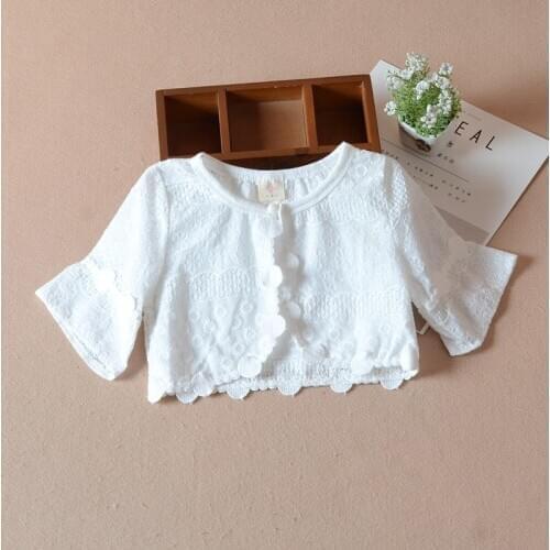 3/4 Sleeve White Baby Girls Jacket Cardigan Beach Outerwear Baby Girls Coat For 9 12 24 Month Baby Girl Clothes RKC195004