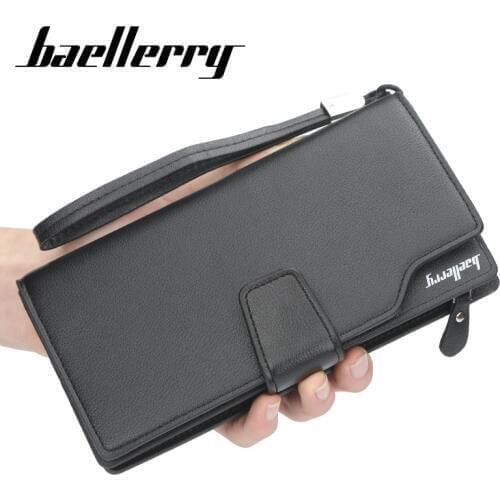 Baellerry Brand Long Mens Leather Wallet HASP Business Clutch Bag Male Zipper Coin Pocket Card Holder Purse For Man