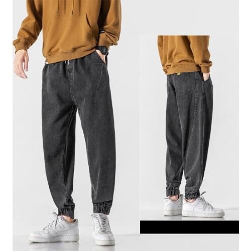 High Quality New Fashion Japanese and Korean Style Mens Jeans Elastic Waist Harem Pants Male Trendy Casual Denim Trousers