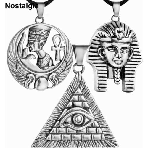 Egyptian Jewelry Egypt Pharaoh Cleopatra And Pyramid Illuminati Evil Eye Ankh Pendant Ethnic Necklace Men Women Talisman Amulet