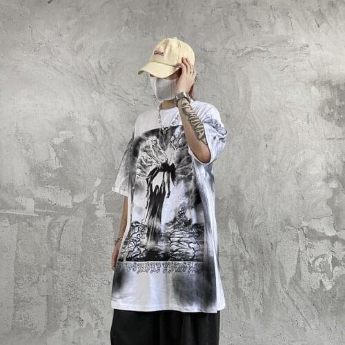 Mens T shirt Hip Hop Streetwear Harajuku T-shirt Devil print Cotton Casual Short Sleeve Summer Tops Tees Tshirt Pullover