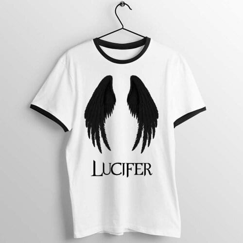 Black Trim T Shirt Lucifer Morningstar Wing of The Fallen Angel Devil Satan Awesome Artwork Printed Tee