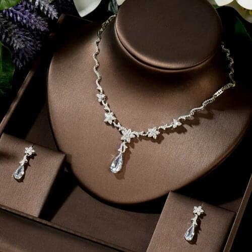 HIBRIDE Fashion Flower Cubic Zircon Women Costume Jewelry Sets Vintage Wedding Prom Necklace Earring for Bridesmaid N-1462