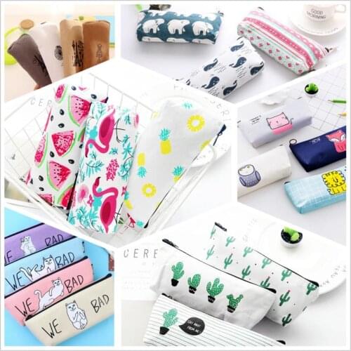 1@#11.11 Flamingos School Supplies Pencil Case Kawaii for Student School Cosmetic Bag for Women Office Supplies Escolar Canvas