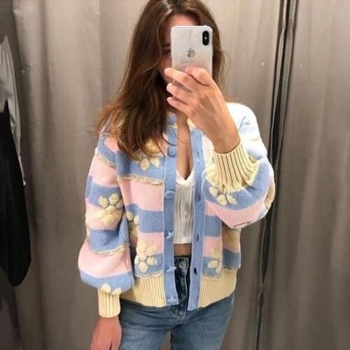 Ardm Fashion Jacquard Stripe Cardigan Women Sweater Vintage Button-Up Female Casual Outerwear Sweet Tops Winter Clothes Women