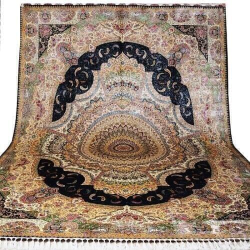 FangCun 10'x14' Persian classic blue sunflower handmade silk carpet use for office or living room